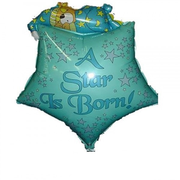 Schlafender Teddy auf blauem Stern Folienballon 68cm 27"