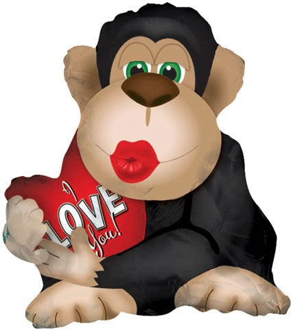 Affe mit Kussmund und I love you Herz Folienballon 56cm 22"