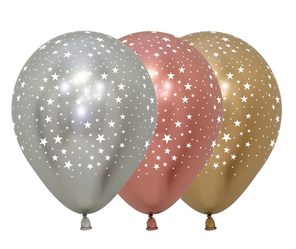 All over Stars Reflex Assortment 12,5cm 5" Latex Luftballons Sempertex 50 Stück
