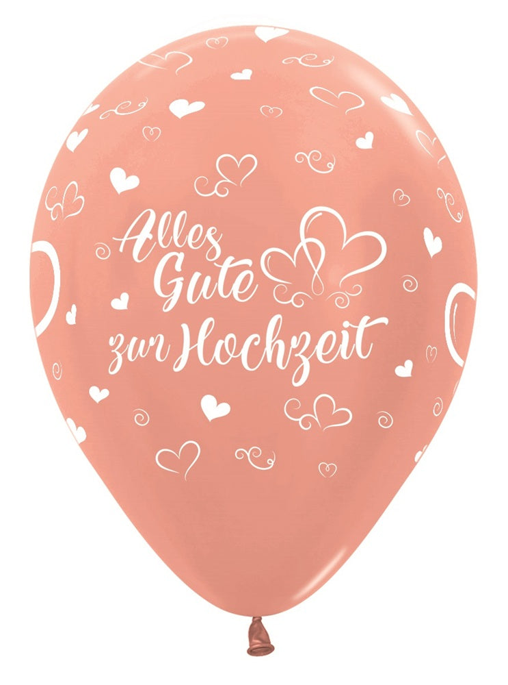 Alles Gute zur Hochzeit Herzen 568 Metallic Rose Gold 30cm 12 Inch Latex Luftballons Sempertex