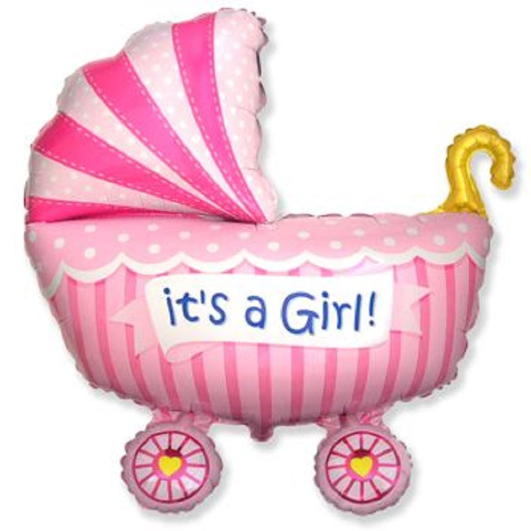 Baby Buggy Rosa Kinderwagen Folienballon 89 x 74cm