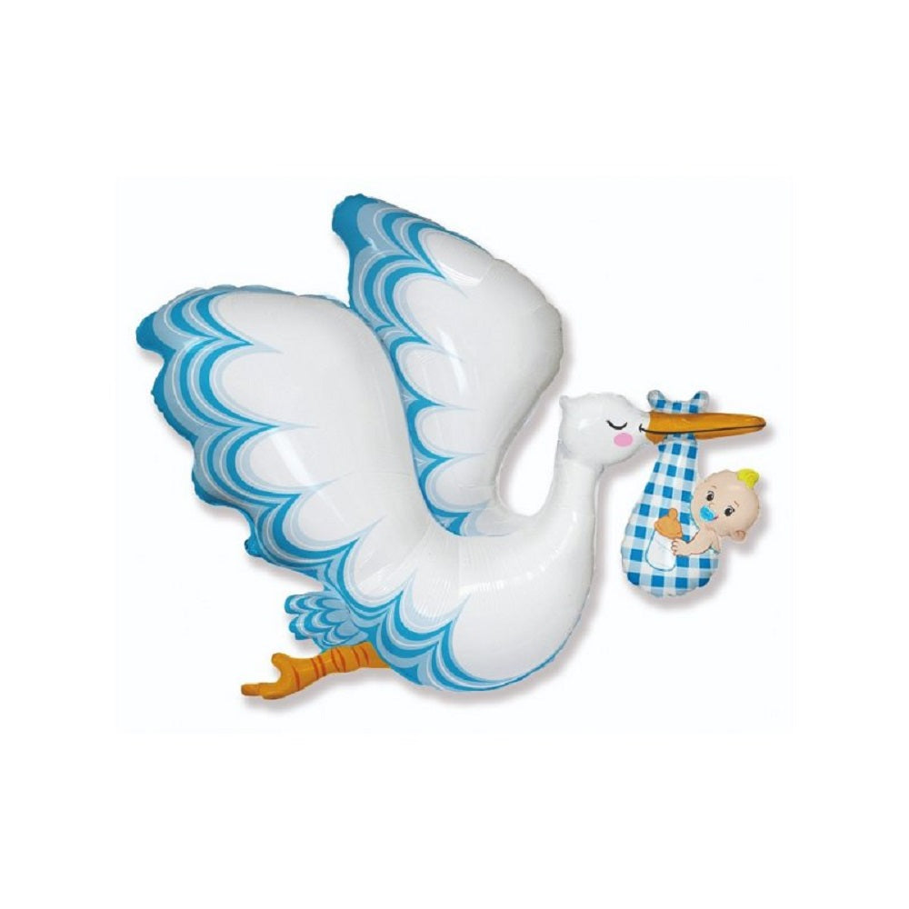 Storch mit Baby Boy Blau Folienballon - 96 x 80cm