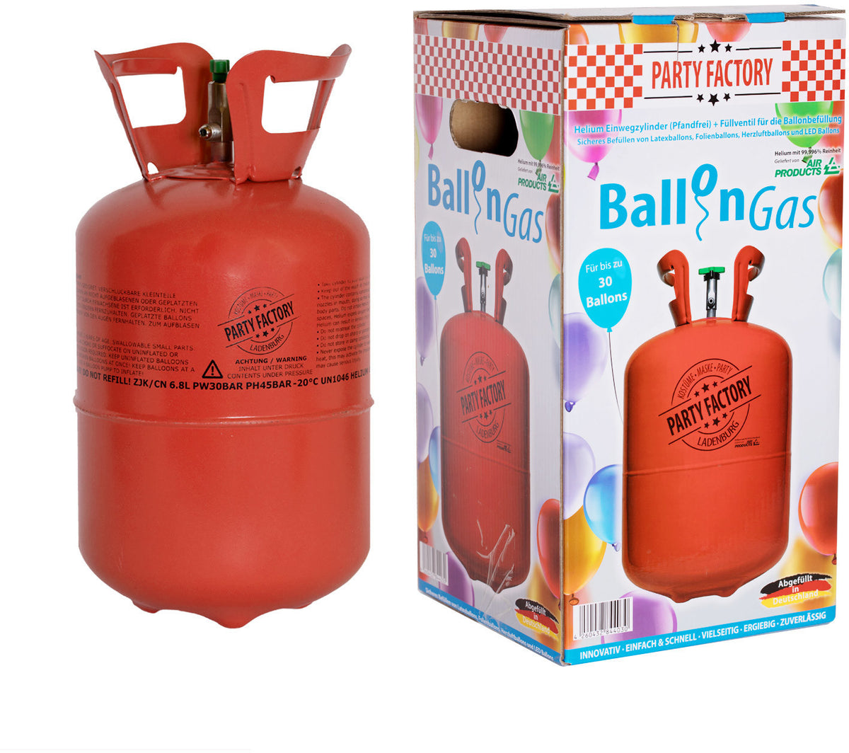 Ballongas Helium Einwegzylinder 0,2 m³ (Pfandfrei) + Füllventil