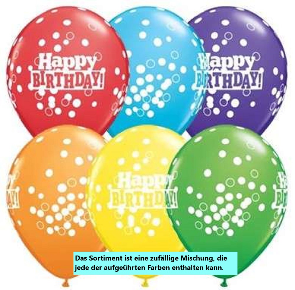 Happy Birthday Confetti Dots Sortiment 27,5cm 11" Latex Luftballons Qualatex