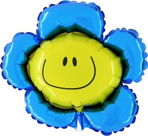 Blumen Smiley Flower blau Folienballon 104cm