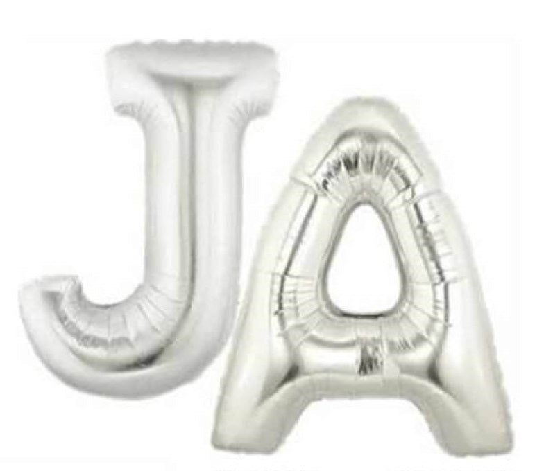 Buchstaben *JA* Silber Folienballon - jeder Buchstabe 86cm 34''