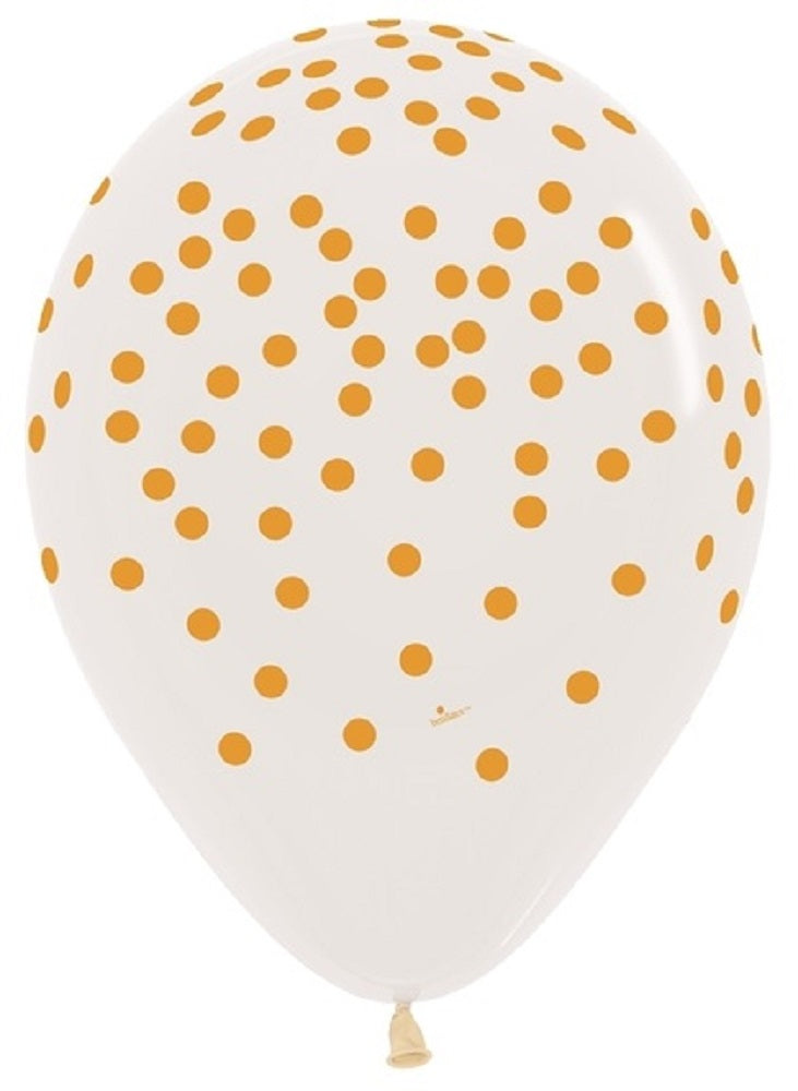 Confetti Gold Print Crystal Clear 30cm 12" Latex Luftballons Sempertex