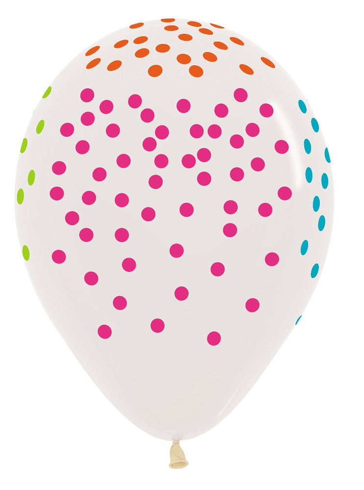 Confetti Multicolor Print Crystal Clear 30cm 12" Latex Luftballons Sempertex
