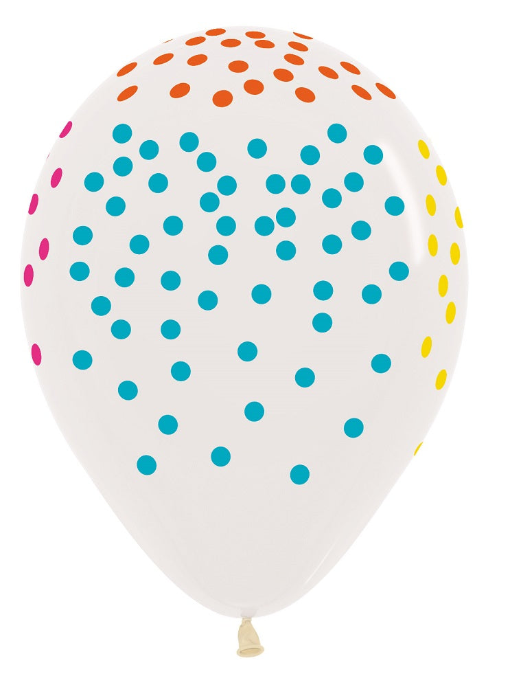 Confetti Multicolor Print Crystal Clear 30cm 12" Latex Luftballons Sempertex