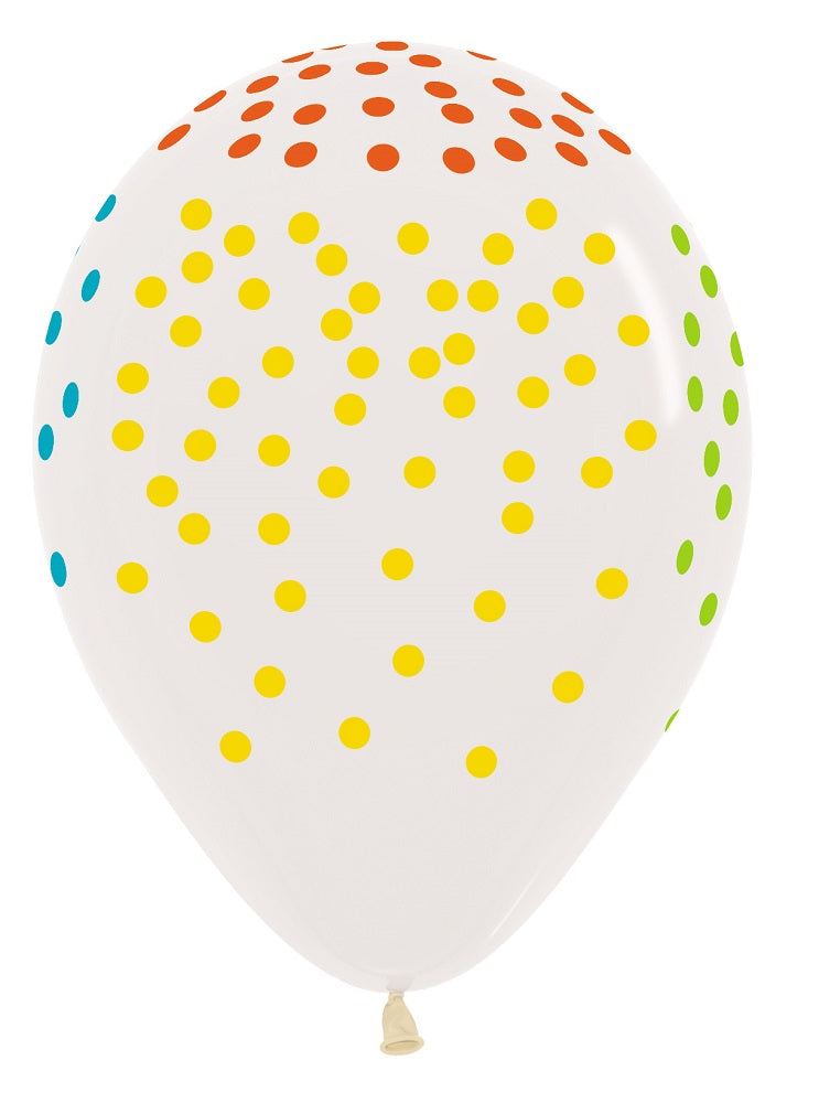 Confetti Multicolor Print Crystal Clear 30cm 12" Latex Luftballons Sempertex