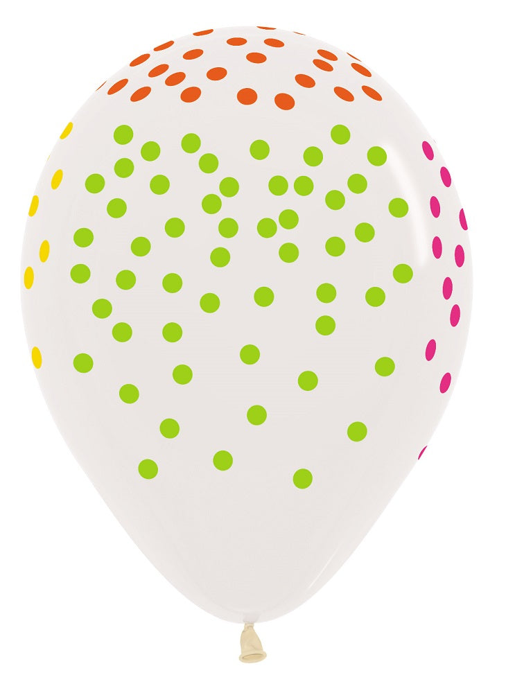 Confetti Multicolor Print Crystal Clear 30cm 12" Latex Luftballons Sempertex