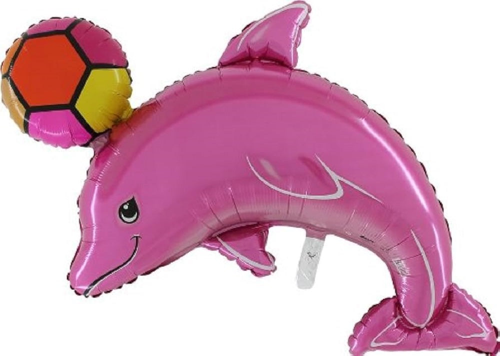 Delfin pink mit Ball Folienballon 114cm 45"