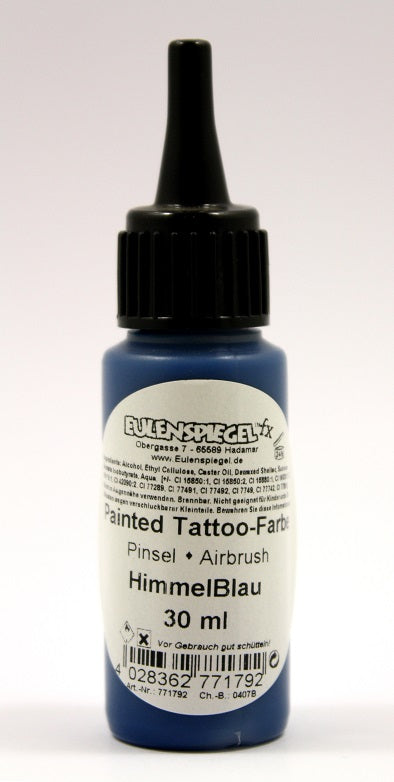 Eulenspiegel Painted und Airbrush Tattoo Farbe Himmelblau 30 ml
