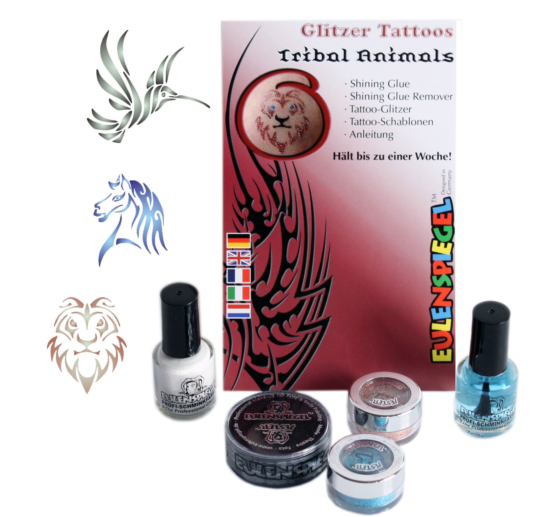 Eulenspiegel Tattoo Glitzer Set Tribal Animals