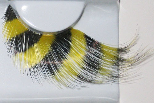 Eulenspiegel Wimpern Gelbe Federn mit schwarzen Längsstreifen ein Paar