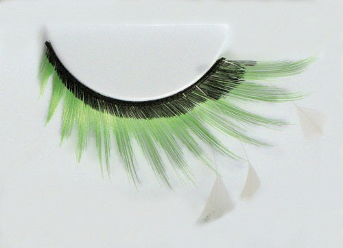 Eulenspiegel Wimpern Schwarz / Grün mit weißen Federwedeln ein Paar