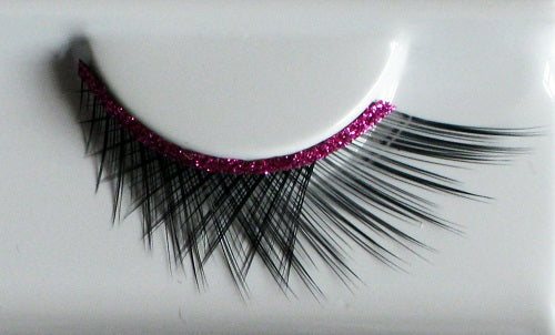 Eulenspiegel Wimpern Schwarz gekreuzt mit pinkem Band ein Paar