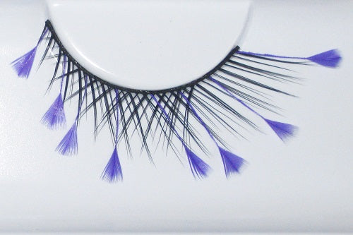 Eulenspiegel Wimpern Schwarz mit lila Federwedeln ein Paar