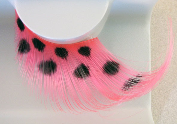 Eulenspiegel Wimpern Pinke Federn mit schwarzen Punkten ein Paar