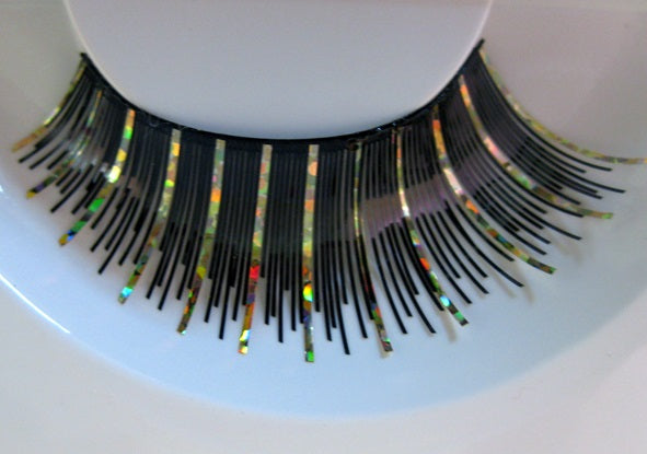 Eulenspiegel Wimpern Schwarz / Gold holographisch ein Paar