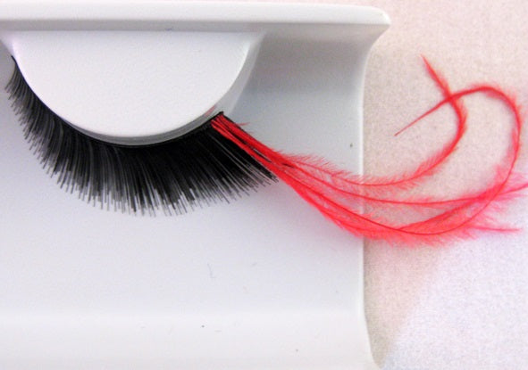 Eulenspiegel Wimpern Schwarz mit langen roten Federn ein Paar