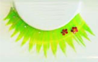 Eulenspiegel Wimpern Grün / Gelb mit roten Blumen ein Paar