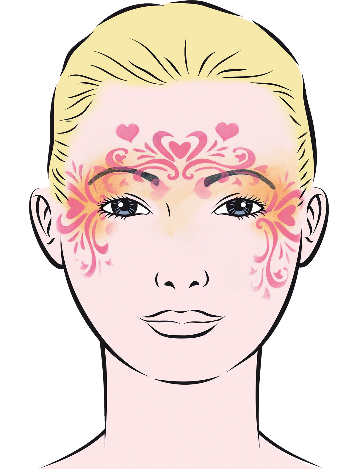 Eulenspiegel Face Painting Schablone Retro Hearts