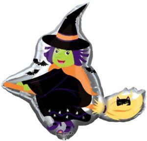 Halloween Hexe mit Besen Folienballon 89cm 35"