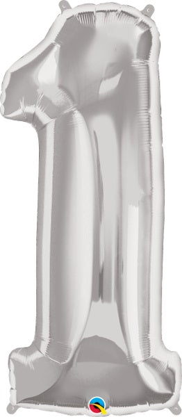 Folienballon Zahl 1 (silber) - 86cm