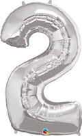 Folienballon Zahl 2 (silber) - 86cm