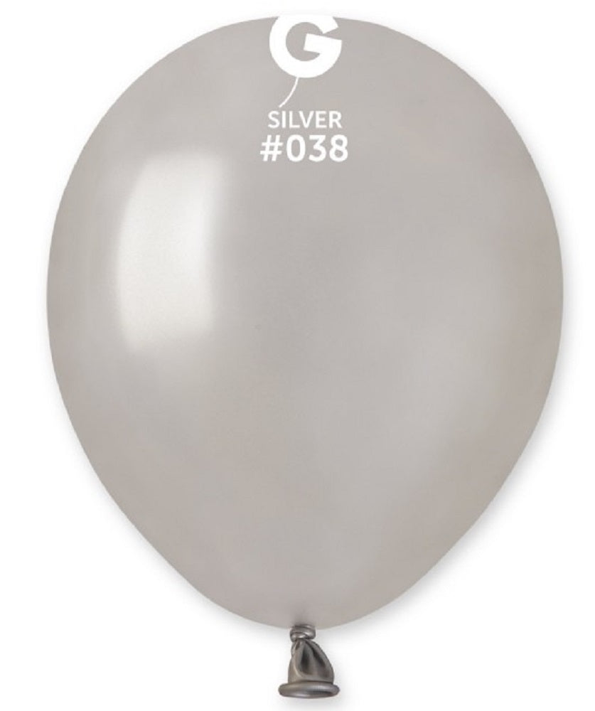 Gemar 038 Metallic Silver 12,5cm 5" AM50 Latex Luftballons Silber