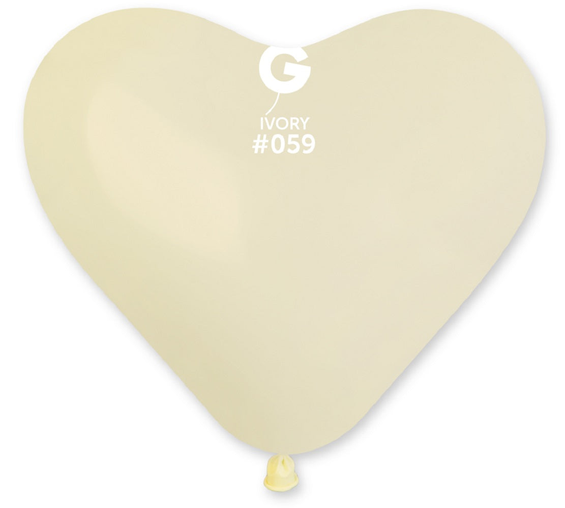 Gemar Herz 059 Standard Ivory 25cm 10" CR Latex Luftballons Elfenbein