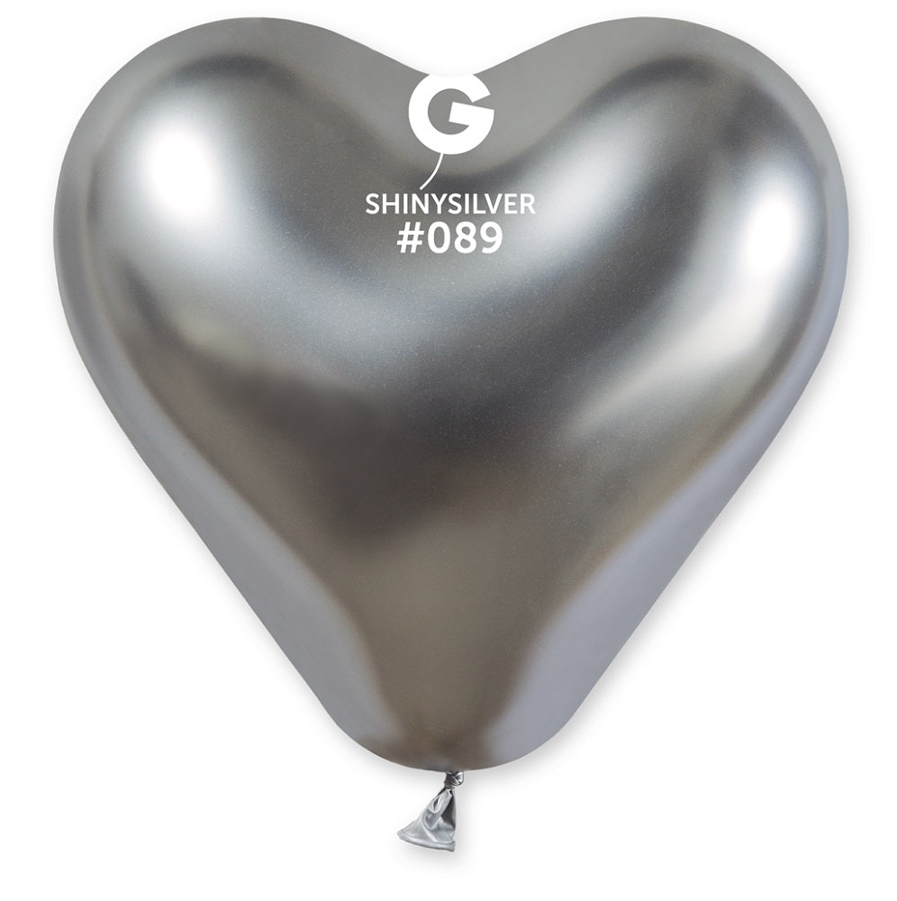 Germar Herz 089 Shiny Silver 30cm 12" CRB12 Latex Luftballons Silber 5 Stück