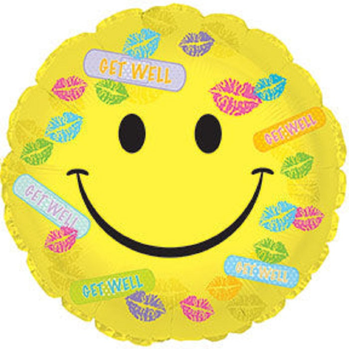Get Well mit Pflastern und Küssen lachendes Gesicht Folienballon 43 cm 17 Inch