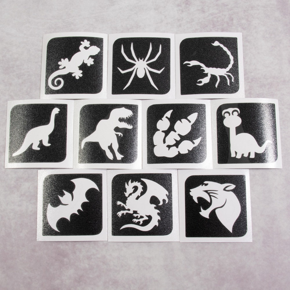 Grimas Selbstklebende Glitzer Tattooschablonen Set Dino