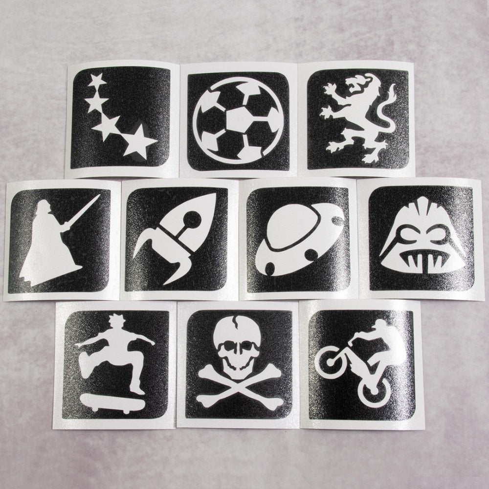 Grimas Selbstklebende Glitzer Tattooschablonen Set Sport und Weltraum