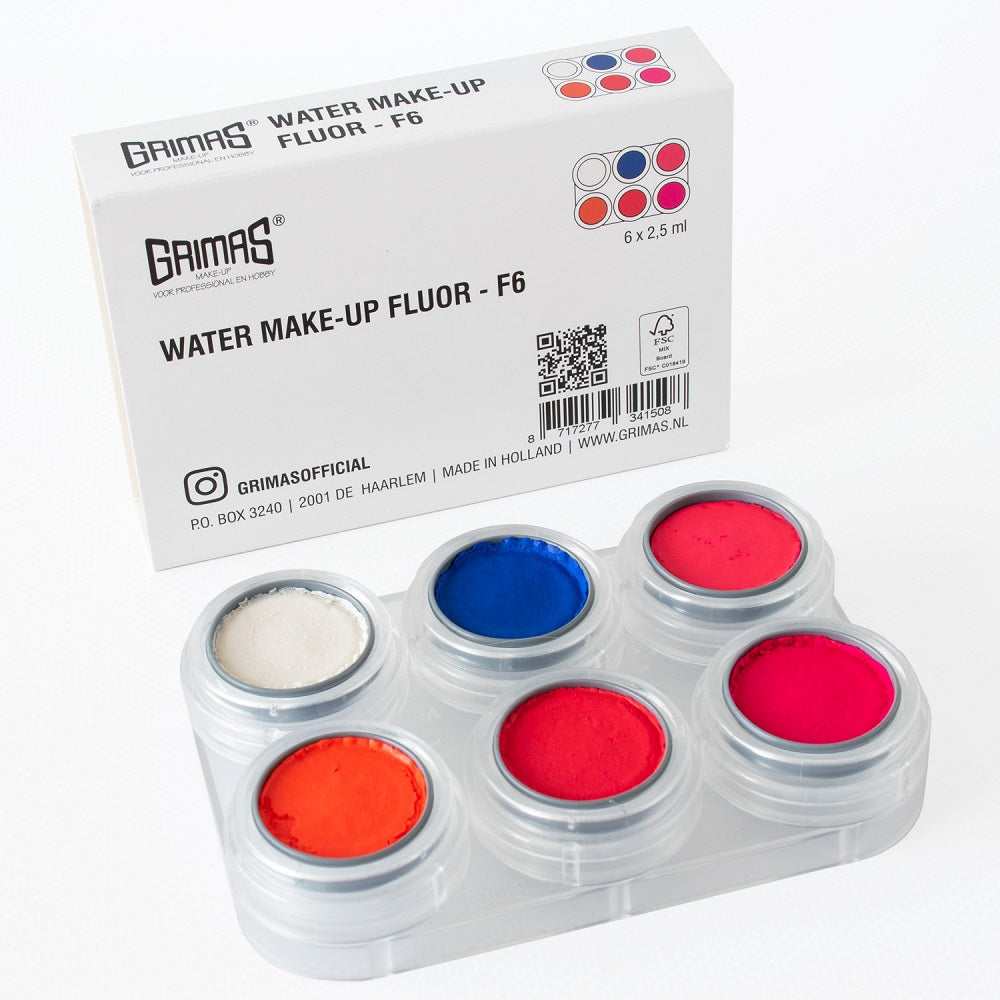 Grimas Water Make-up Fluor F6 - 6 x 2,5 ml Palette