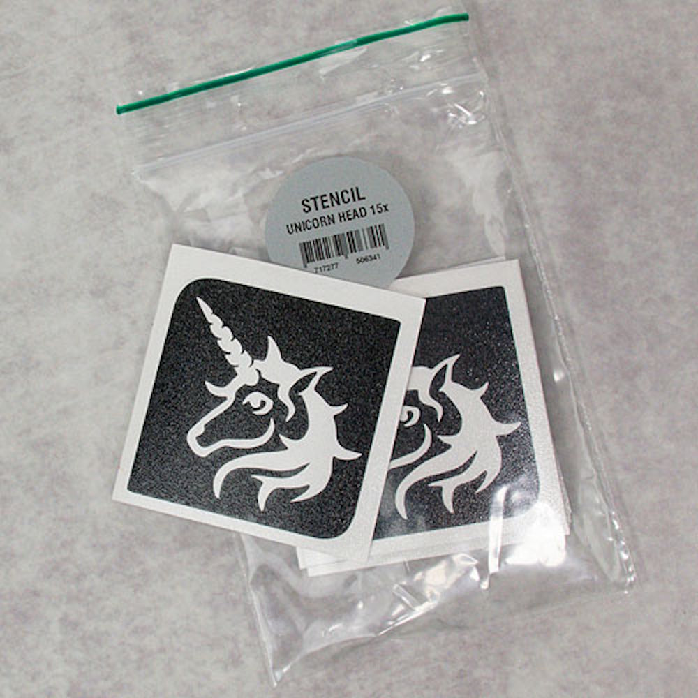 Grimas Selbstklebende Glitzer Tattooschablonen Unicorn Head (Einhornkopf) 15 Stück