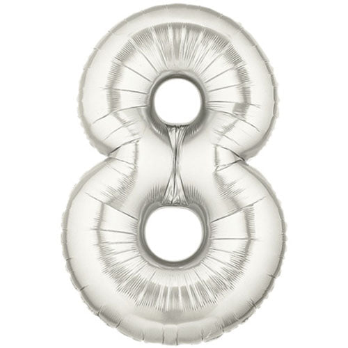 Große Folienballon Zahl 8 Silber - 101cm 40''