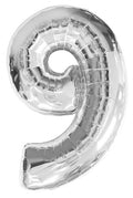 Große Folienballon Zahl 9 Silber - 101cm 40''