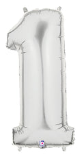 Große Folienballon Zahl 1 Silber - 101cm 40''