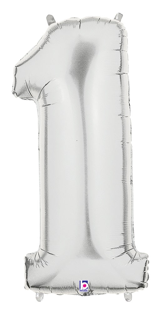 Große Folienballon Zahl 1 Silber - 101cm 40''