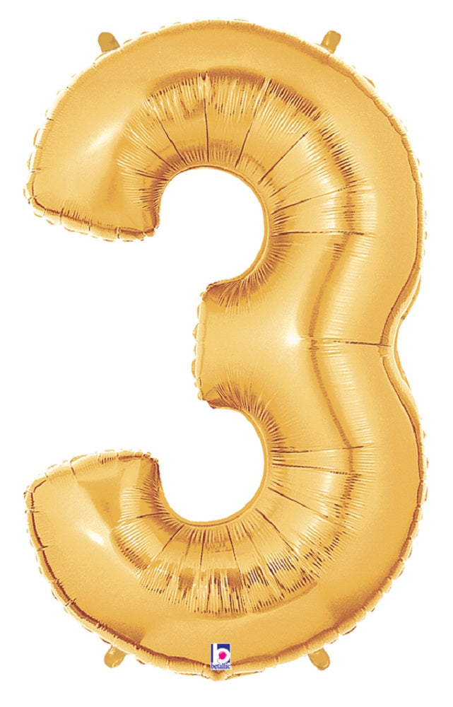 Große Folienballon Zahl 3 (gold) 101cm
