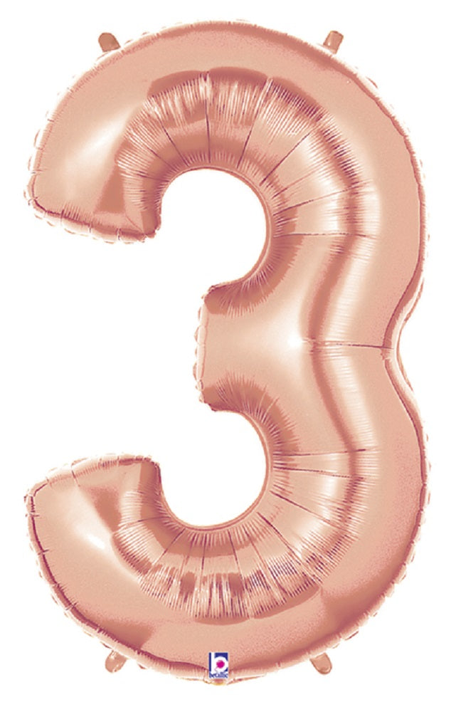 Große Folienballon Zahl 3 (rose Gold) - 101cm