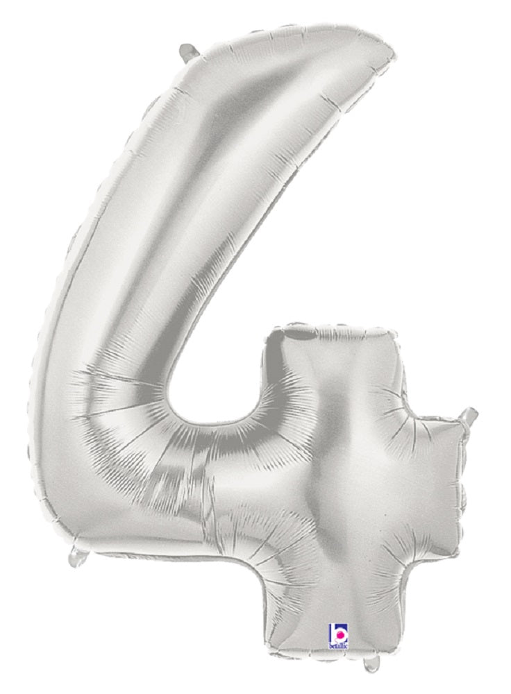 Große Folienballon Zahl 4 Silber - 101cm 40''