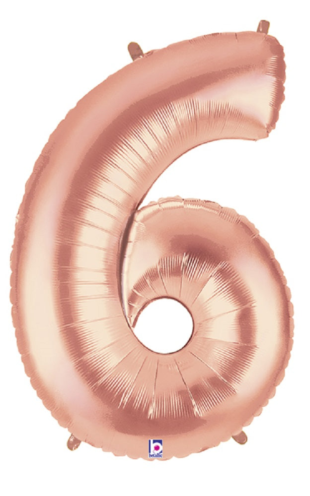 Große Folienballon Zahl 6 (rose Gold) - 101cm