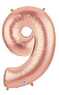 Große Folienballon Zahl 9 (rose Gold) - 101cm