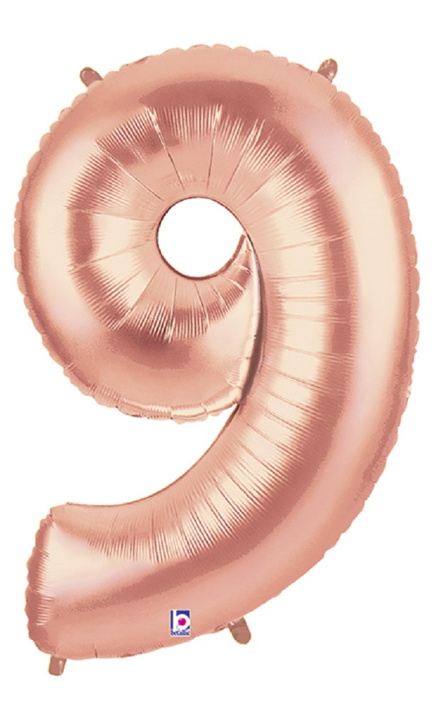 Große Folienballon Zahl 9 (rose Gold) - 101cm