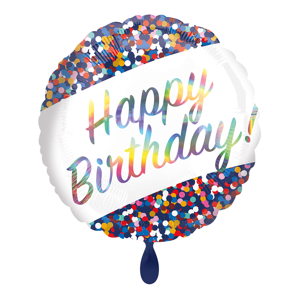 Happy Birthday Confetti Iridescent Holographic Folienballon 45cm 18''