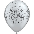 Happy Birthday Elegant Sparkles and Swirls Silver 27,5cm 11" Latex Luftballons Qualatex